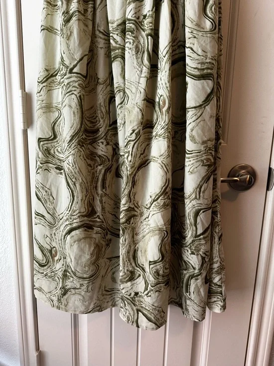 ARULA Olive Green and Cream Marble-Print Smocked Spring Party Flowy Midi Dress - Picture 5 of 10
